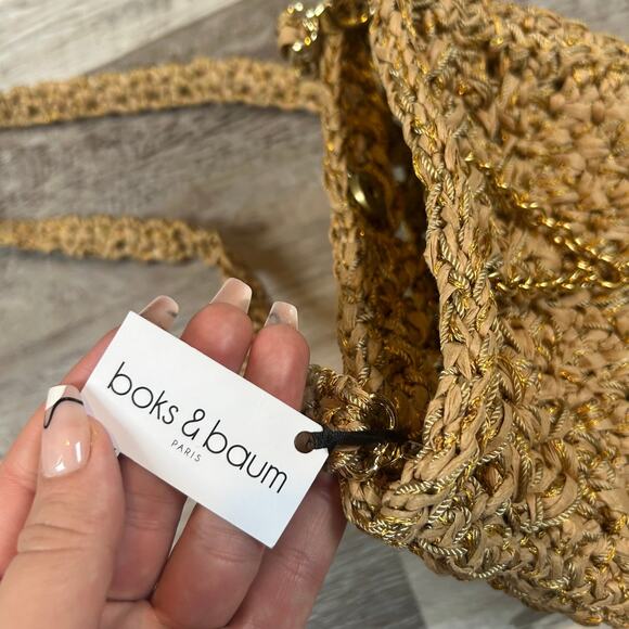 NWT Boks & Baum Woven Raffia Crossbody Bag Gold Lurex Turquoise Detail - Picture 6 of 10